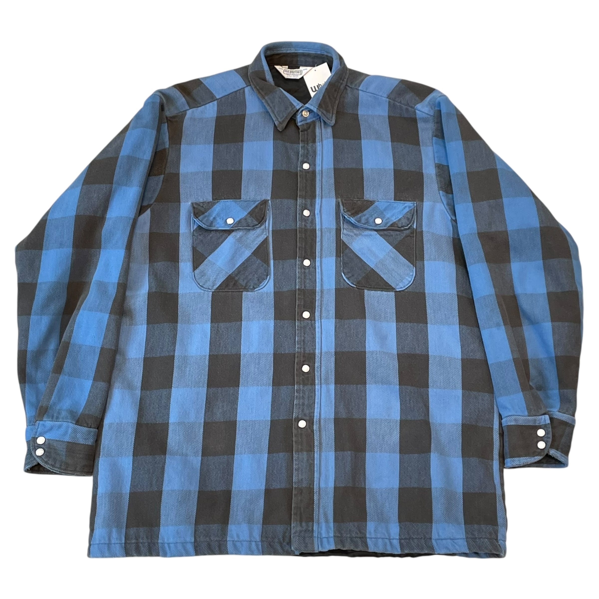 80s FIVE BROTHER "Blue × Black" quilting flannel shirt
