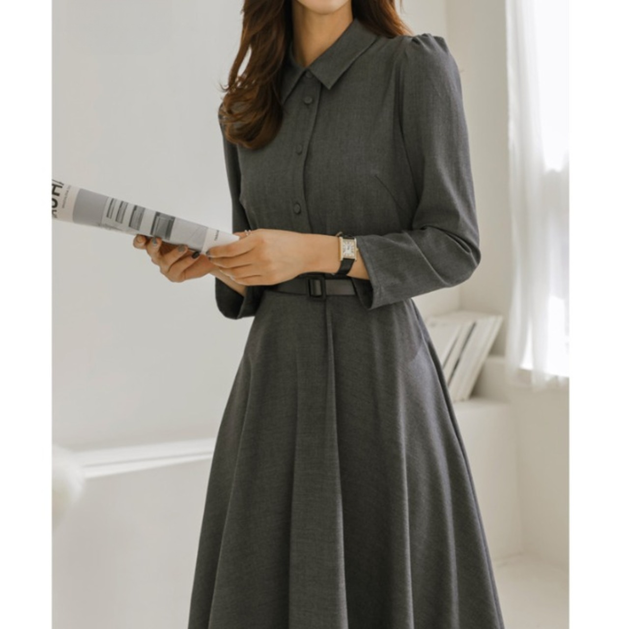 ベルト付きAラインワンピース W00727