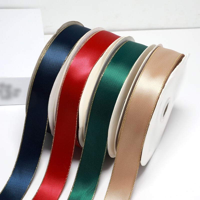 サテン リボン 金縁 無地 幅約38mm 布 01010003 ハンドメイド 資材