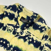 90s リネン混 Mr.JUNKO JUNKO KOSHINO For Men ミスタージュンコ ボーダー 半袖 開襟 オープンカラーシャツ L/イエロー×ネイビー メンズ ビンテージ