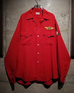 【Caka】"Freemason" "Shriners" 50's Symbol Patch Design Vintage Loose Gabardine Shirt