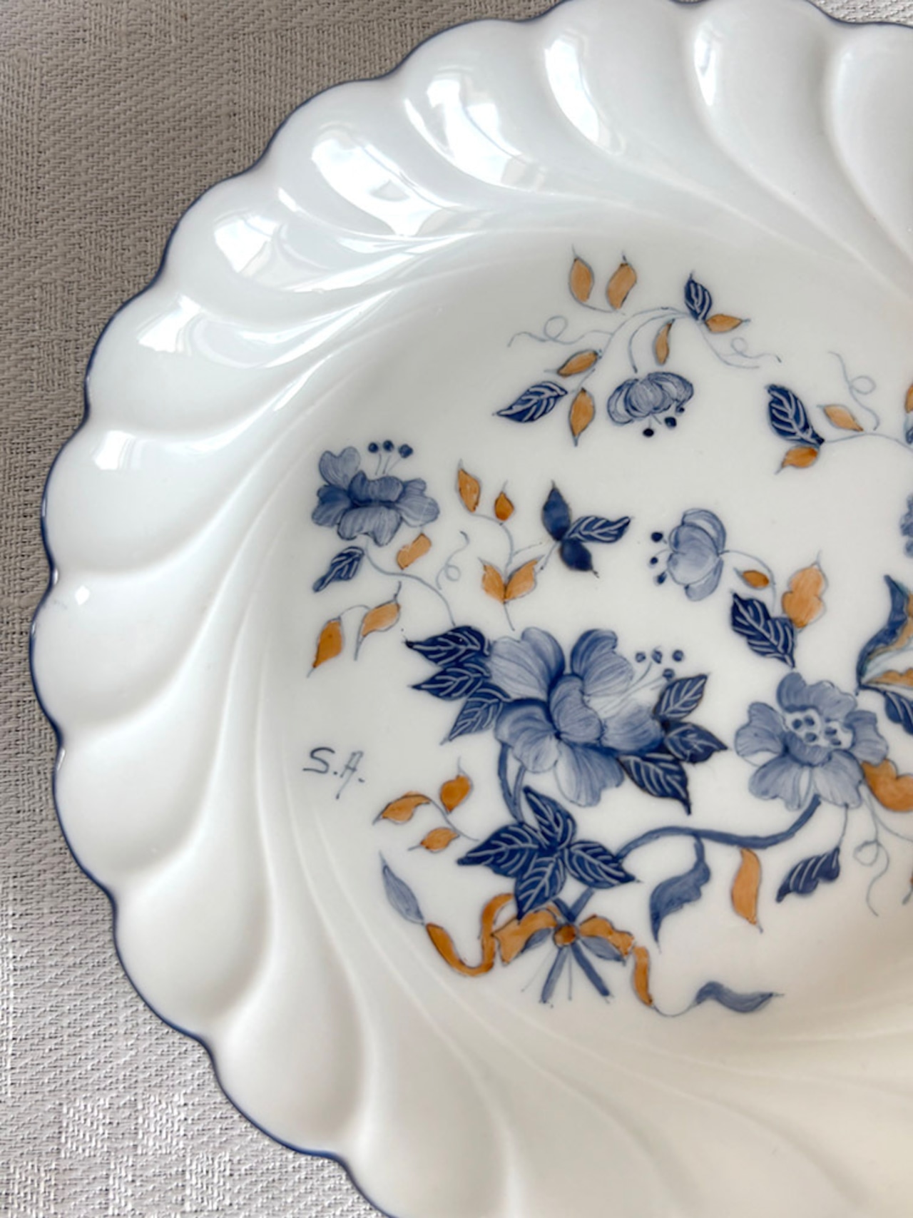 小皿　植物　野花　ネイビー リモージュアビランド　フランス雑貨　アクセサリートレー　小物入れ　おつまみ入れ12twed9