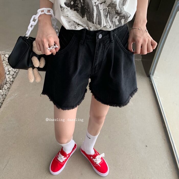 ブラックジーンズ ハイウェストウェストパンツ サマーショーツ ルーズ薄手 夏物 ブルマー モンロー57808765886