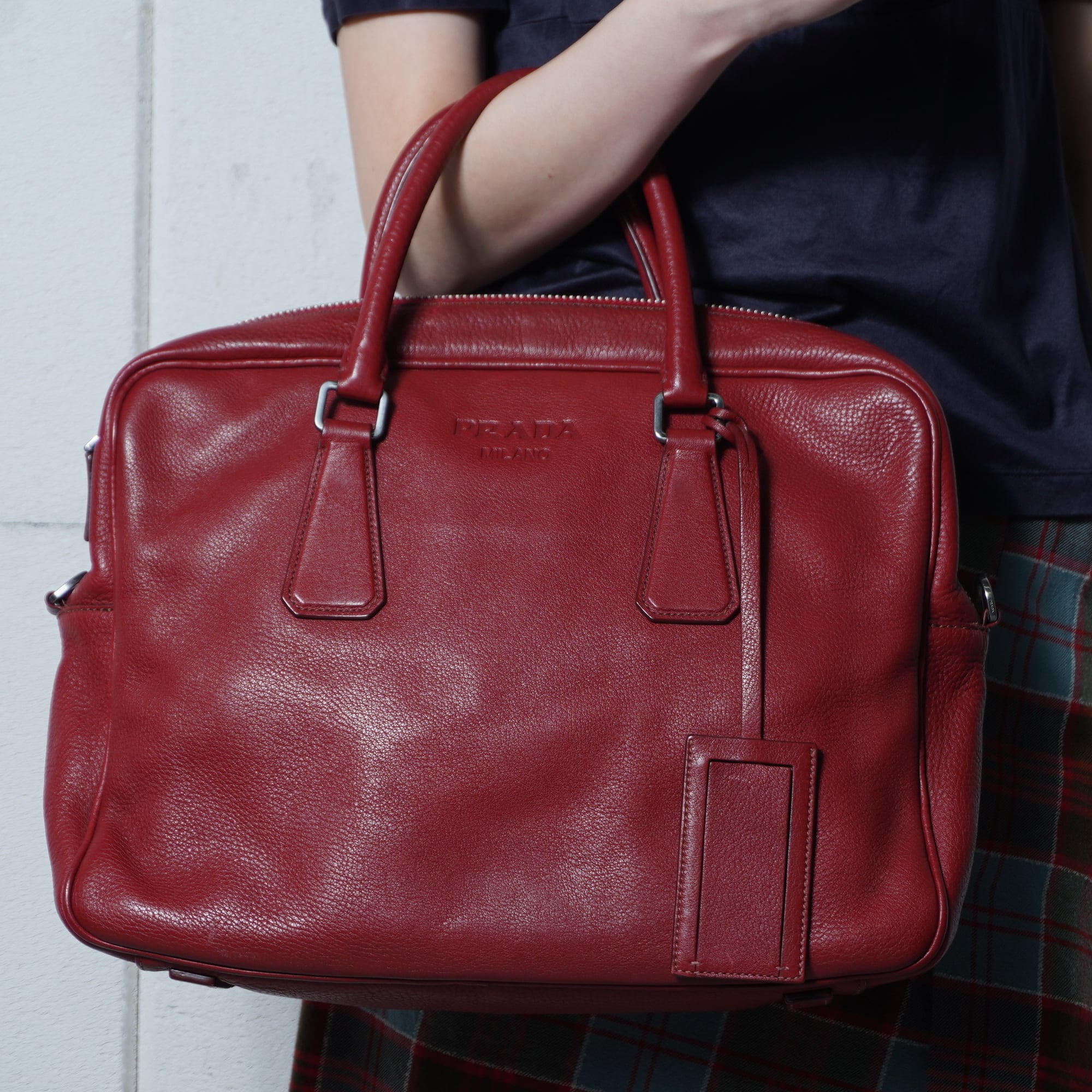 PRADA】プラダ ロゴ入 サフィアーノレザー 2WAYショルダーバッグ red