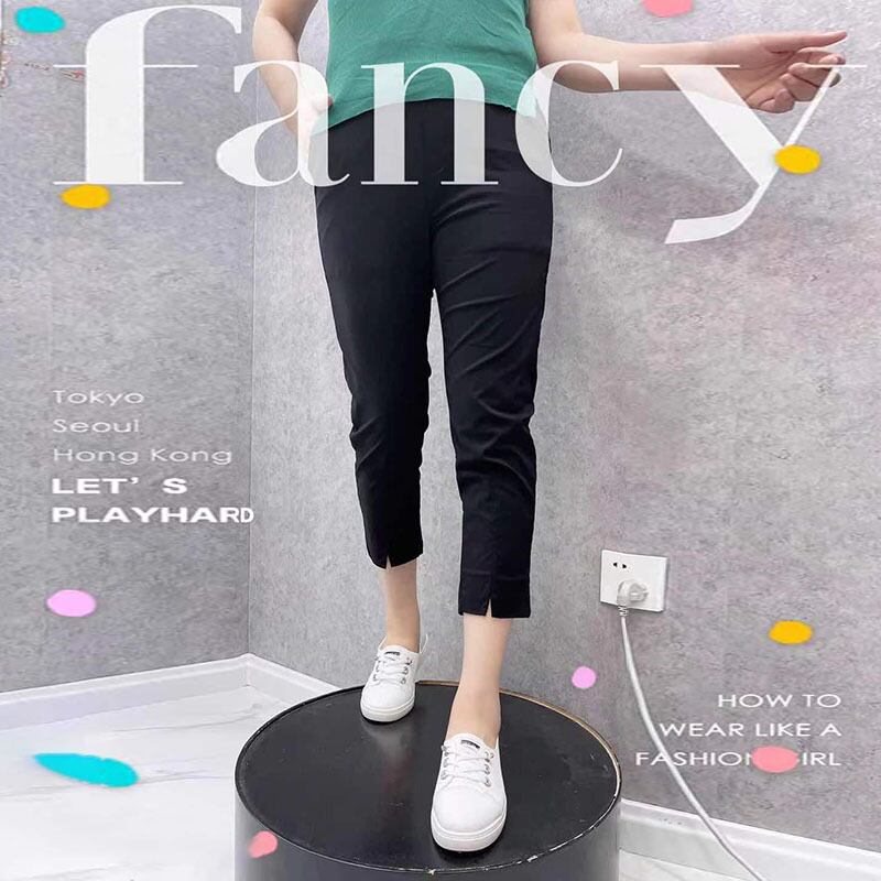 サマースタイルハイウェストウェストクロップドカジュアルパンツ 大きめサイズ 夏物 ミックスインファッション71760318081