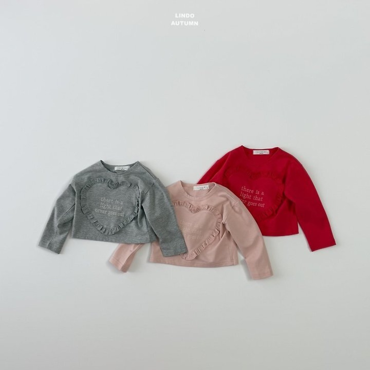 韓国子供服 / LINDO / ハーツフリルTシャツ / 秋服 *XS~XL*