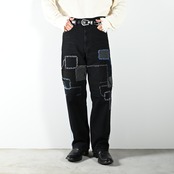 KUON / Sashiko Mended Black Denim Trousers
