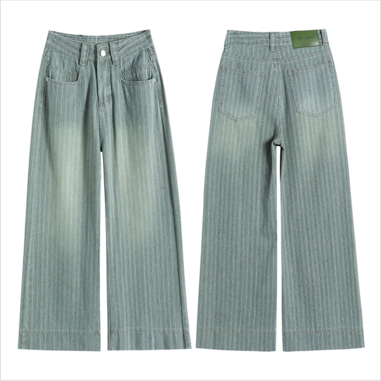 ストライプ柄 ワイド ストレートジーンズ Ln00236