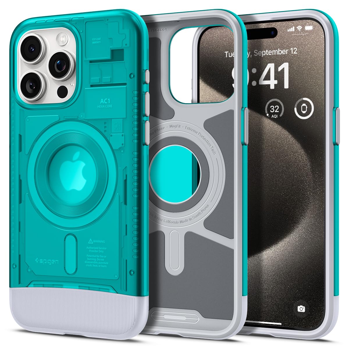 Spigen 【創業18年の技術力】 iPhone 15 Pro ケース MagSafe 耐衝撃 米軍MIL規格取得 お洒落 iMacデザイン マグネット搭載 レンズ保護 擦り傷防止 MagSafe ワイヤレス充電対応 クラシック・C1 マグフィット ACS06743 (ボンダイ・ブルー)