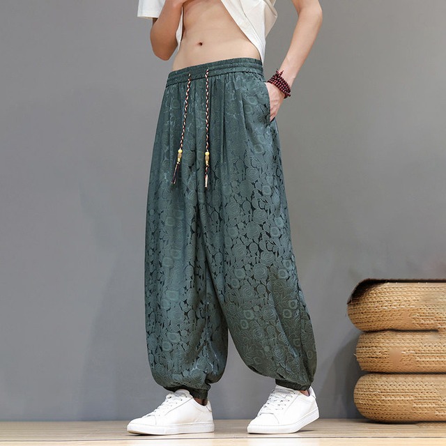 【HKシリーズ】★チャイナ風ズボン★ ユニセックス 3color カジュアルパンツ ボトムス 大きいサイズ 黒 緑