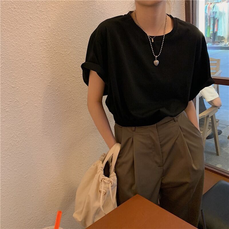 サマーショートルーズストレッチウェストブラックホワイトTシャツ コットン エラスティック 伸縮 夏物 モンロー9479803399