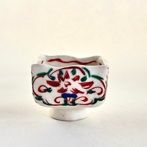 金彩志野赤絵草花文高台小付（小）【榛澤宏】