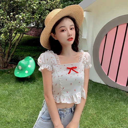 ✞ ショートスリム花柄シフォンシャツブラウス 大人ガーリー スウィート キュート カジュアル スクウェア ✞ゴスロリ SM ミリ 甘ロリ クラロリ 和ロリ エレガント 黒ロリ 姫ロリ 華ロリ BB-BB9612021