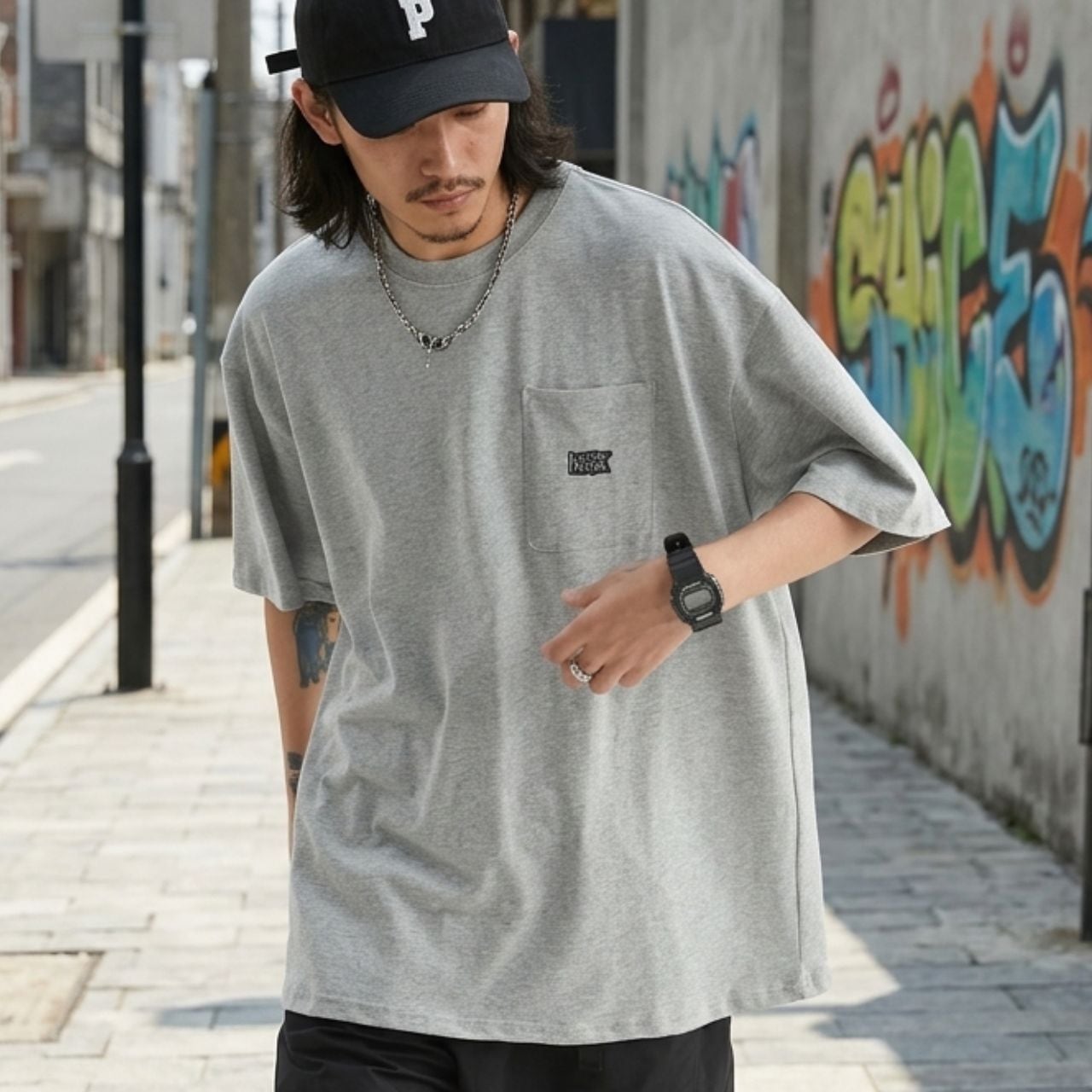 オーバーシルエットレタリングポケットTシャツ 3col   A00233