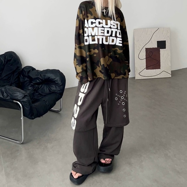 フェイクレイヤードロゴアイレットボリュームスウェットパンツ 1col R02816
