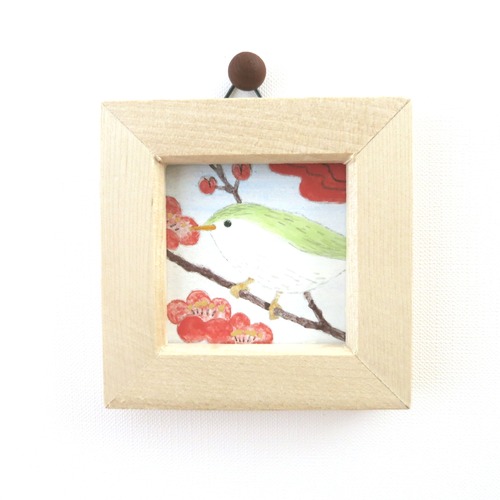 【日本画ポスター】紅梅と鶯 ウグイス 絵画 ミニ額付き ミニアートパネル インテリアアート