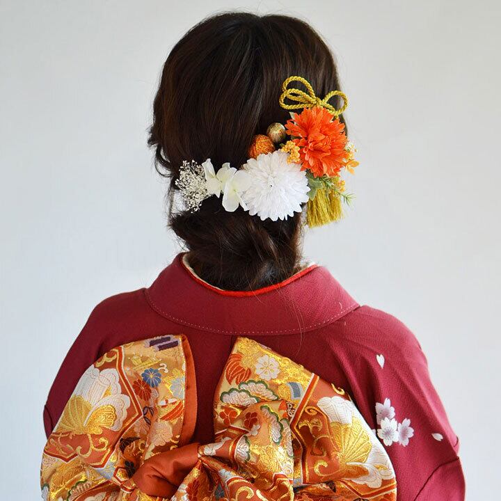 全3色】紫陽花・かすみ草 組紐リボン 髪飾り/ピンク・イエロー