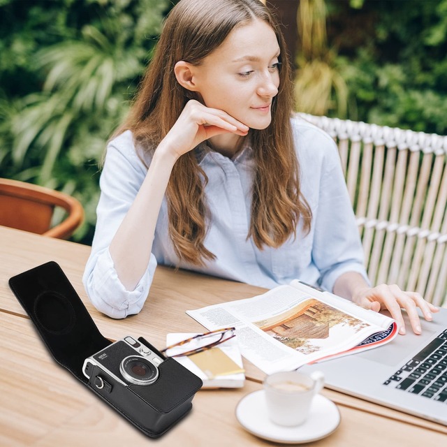 Khanka 黒革ケース 互換品 富士フイルム FUJIFILM チェキ Evo ハイブリッドインスタントカメラ instax mini Evo INS MINI