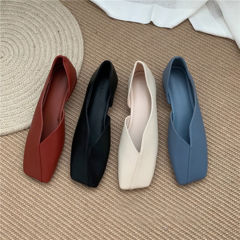 送料無料 通勤 通学に 4color トレンド スクエア トゥ Pu パンプス ぺたんこ シューズ Lamitte Deco トレンド 韓国ファッション ショップ Base店