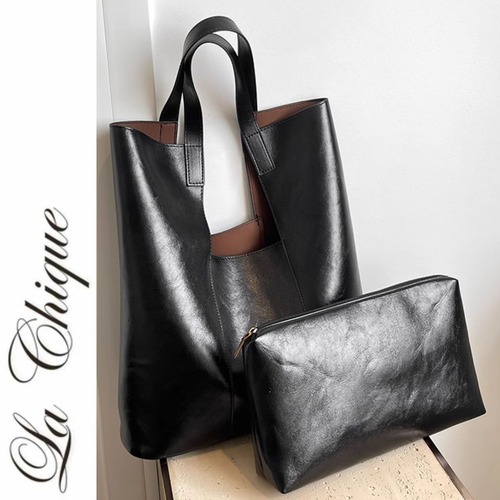 Simple design fake leather vertical tote bag　000687