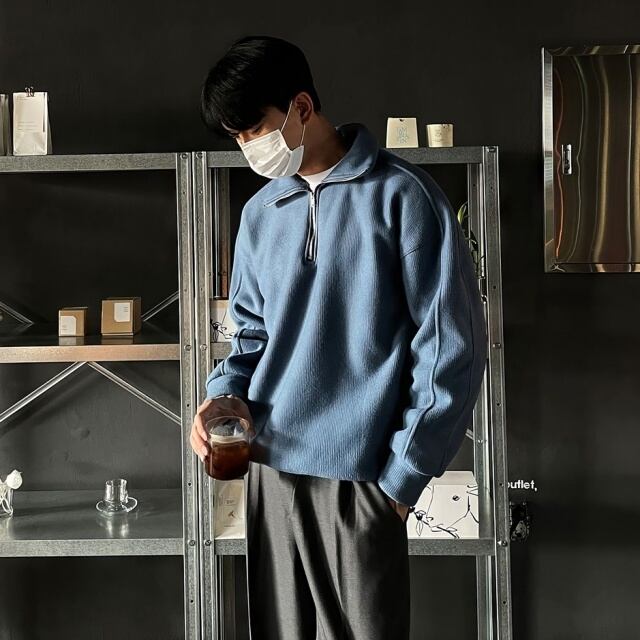 スウェット メンズ 男性用 ルーズフィット ゆったり ハーフハイネック