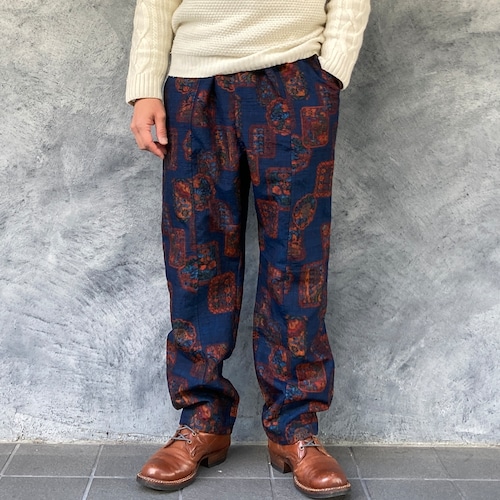 着物リメイクパンツ - kimono elastic waist pants