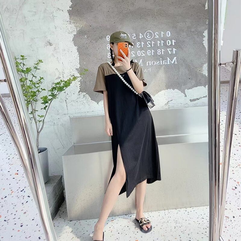 サマーカジュアルカラールーズスリムドレス 大きめサイズ 夏物 ヨーロピアン ミックスインファッション3773752465