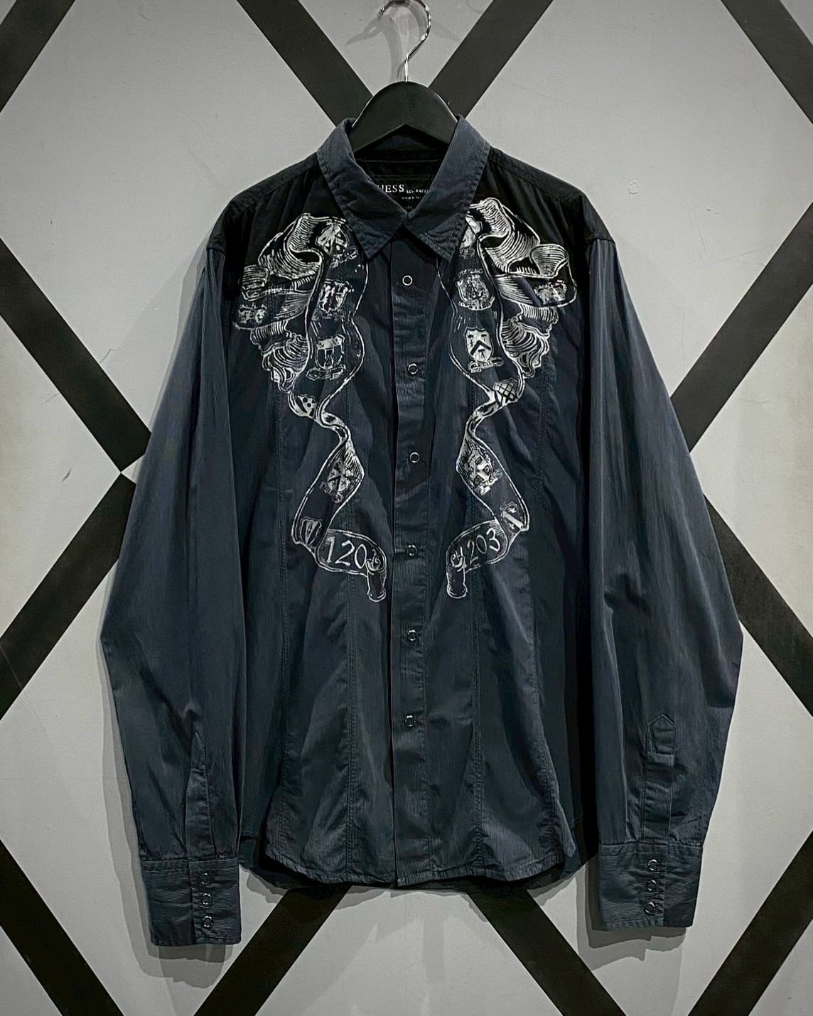 X VINTAGE】“GUESS” Special Gothic Design Vintage L/S Western Shirt
