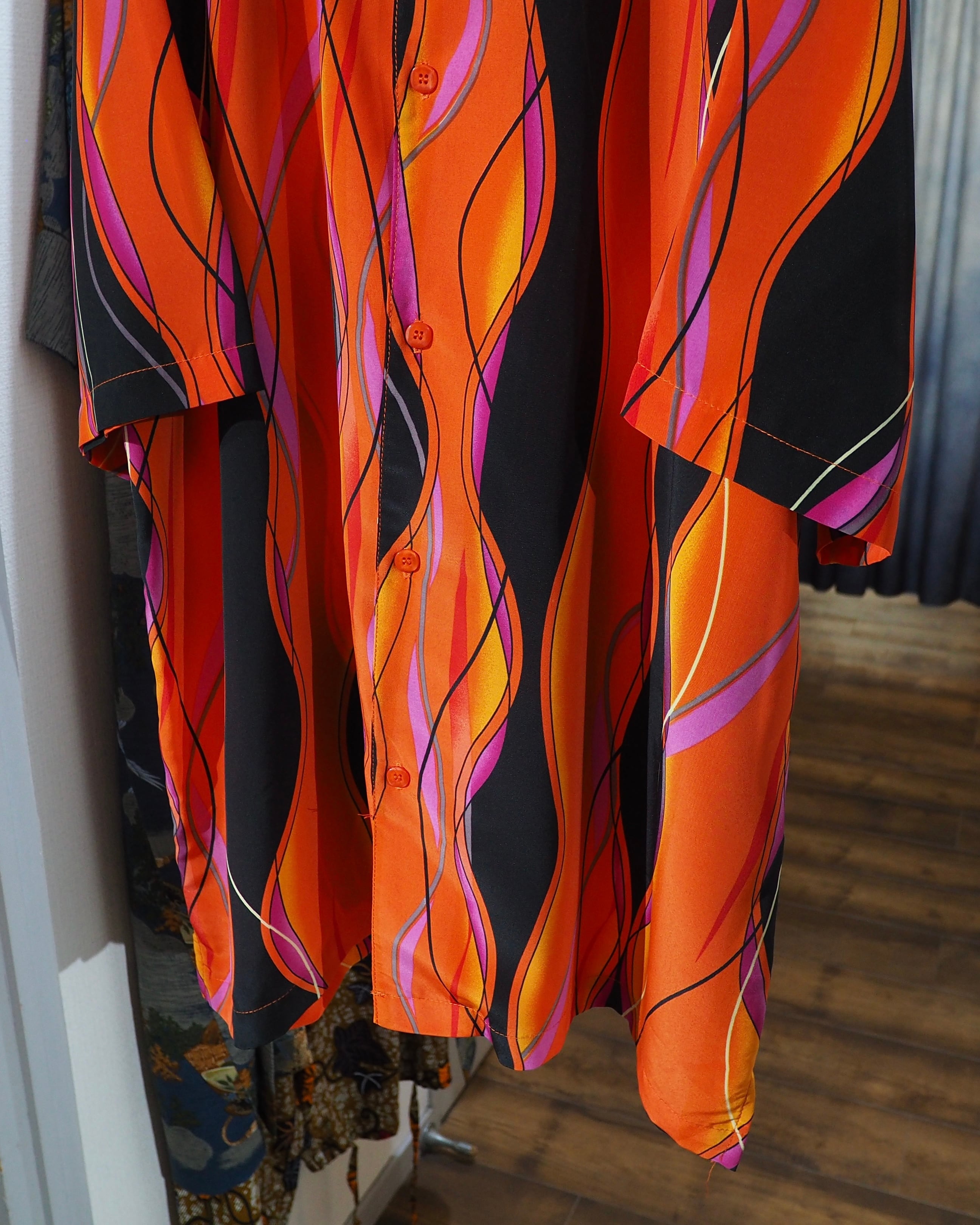 ” 畝り ” Undulation all Over pattern vintage Drape loose Open collar Shirt