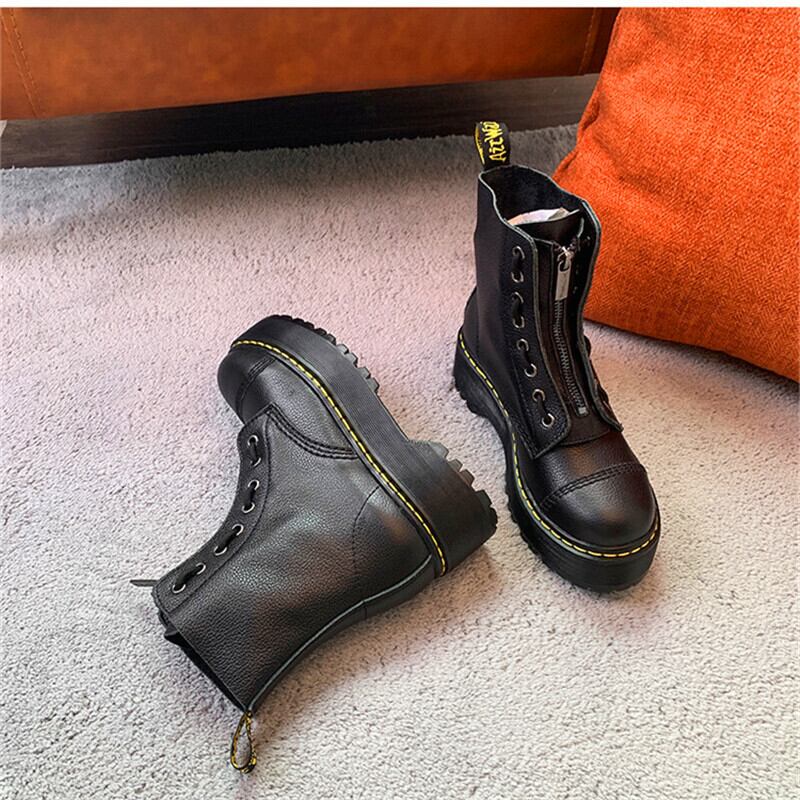 【新作】【送料無料】 ファーストレイヤー牛革ショートブーツ厚底増加フロントジッパーレザー冬レディースファッションブーツ 靴 シューズ ウィンター 冬物 10b341540788856