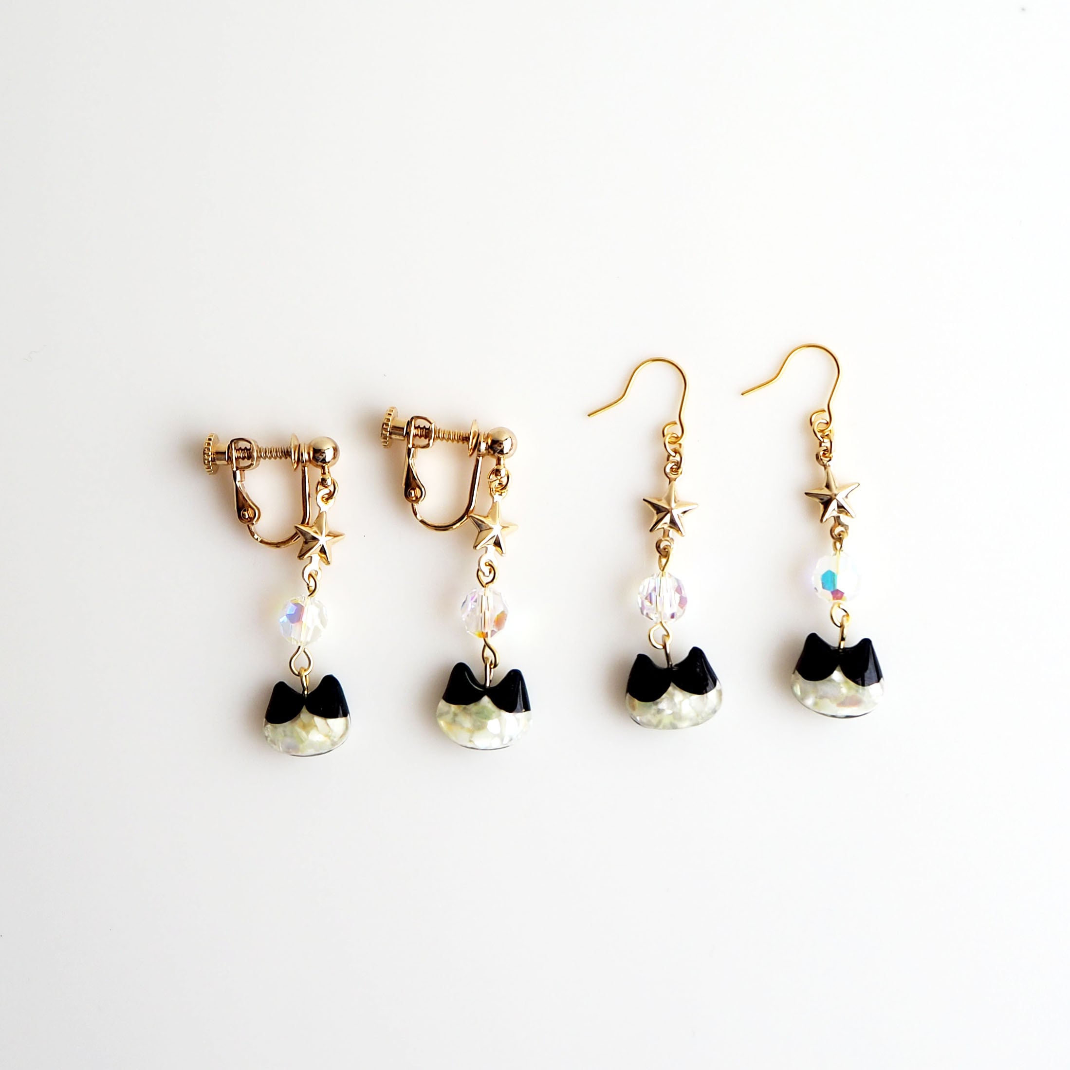 ねこもよう＞ハチワレの猫と星 ピアス/イヤリング | 星猫工房