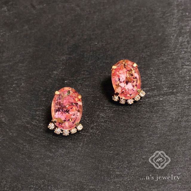 floral gem ピアス(pink)【一点もの】