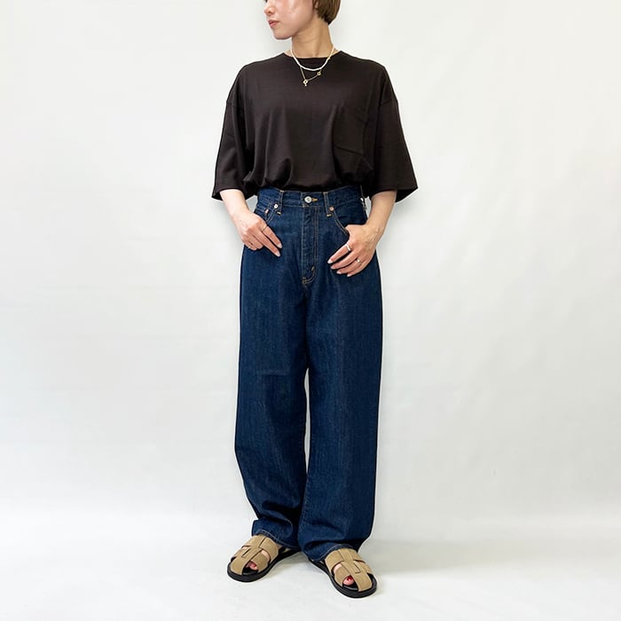 awasa アワサ selvage light oz denim 5 pocket wide pants aws5-pt005