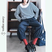 【3color】大人なガーリー：ピエロカラーが可愛いフレンチボーダーカットソー i0473