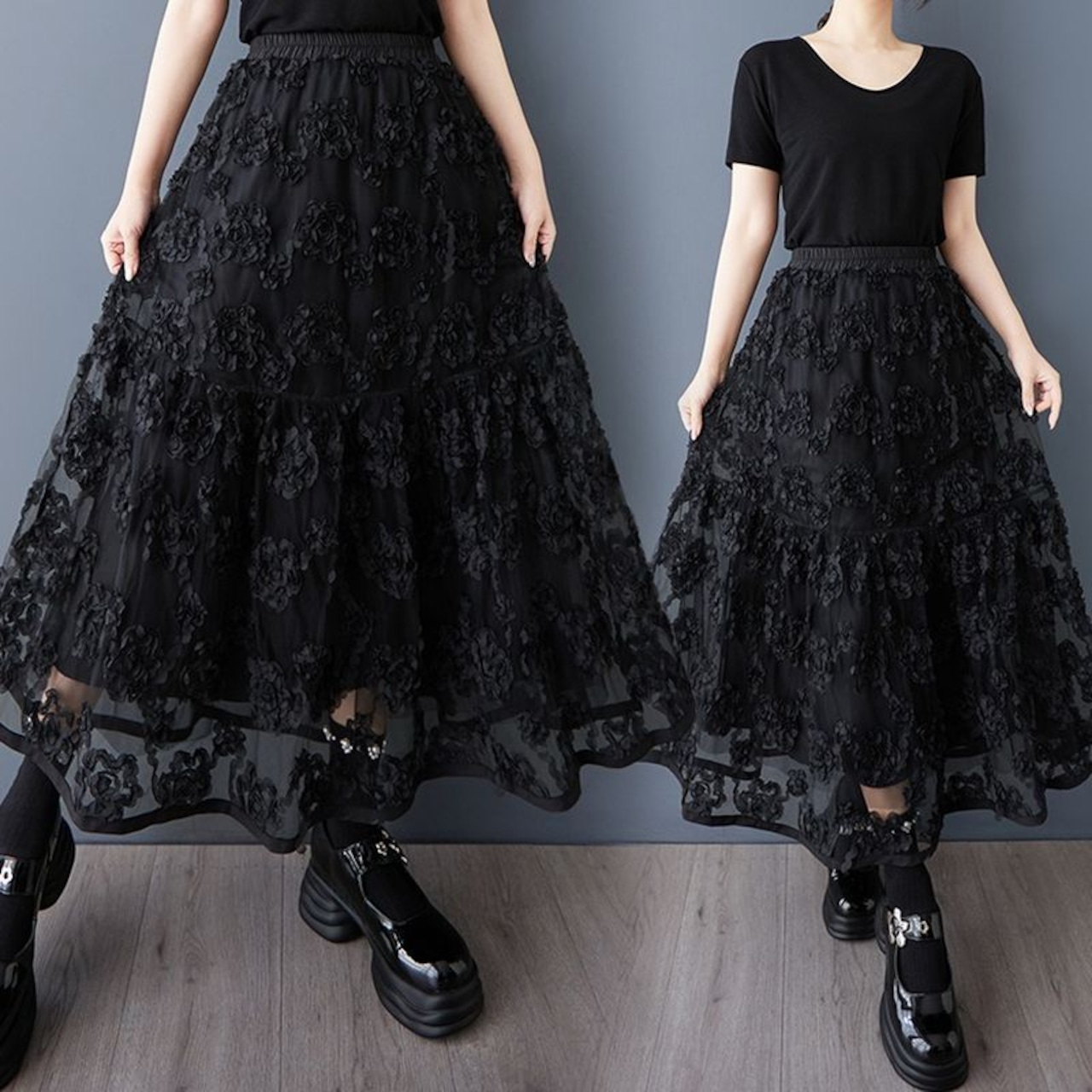 カットワークレース アシンメトリー スカート 00108