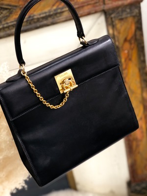 CELINE 　セリーヌ　マンテル　チェーン　レザー　トップハンドル　ハンドバッグ　ブラック×レッド　vintage　ヴィンテージ　オールド　2u8rrk