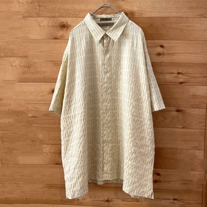 【AXIST】ストライプ 個性派 柄シャツ 半袖シャツ オールパターン 凹凸 クリーム XL ビッグサイズ US古着