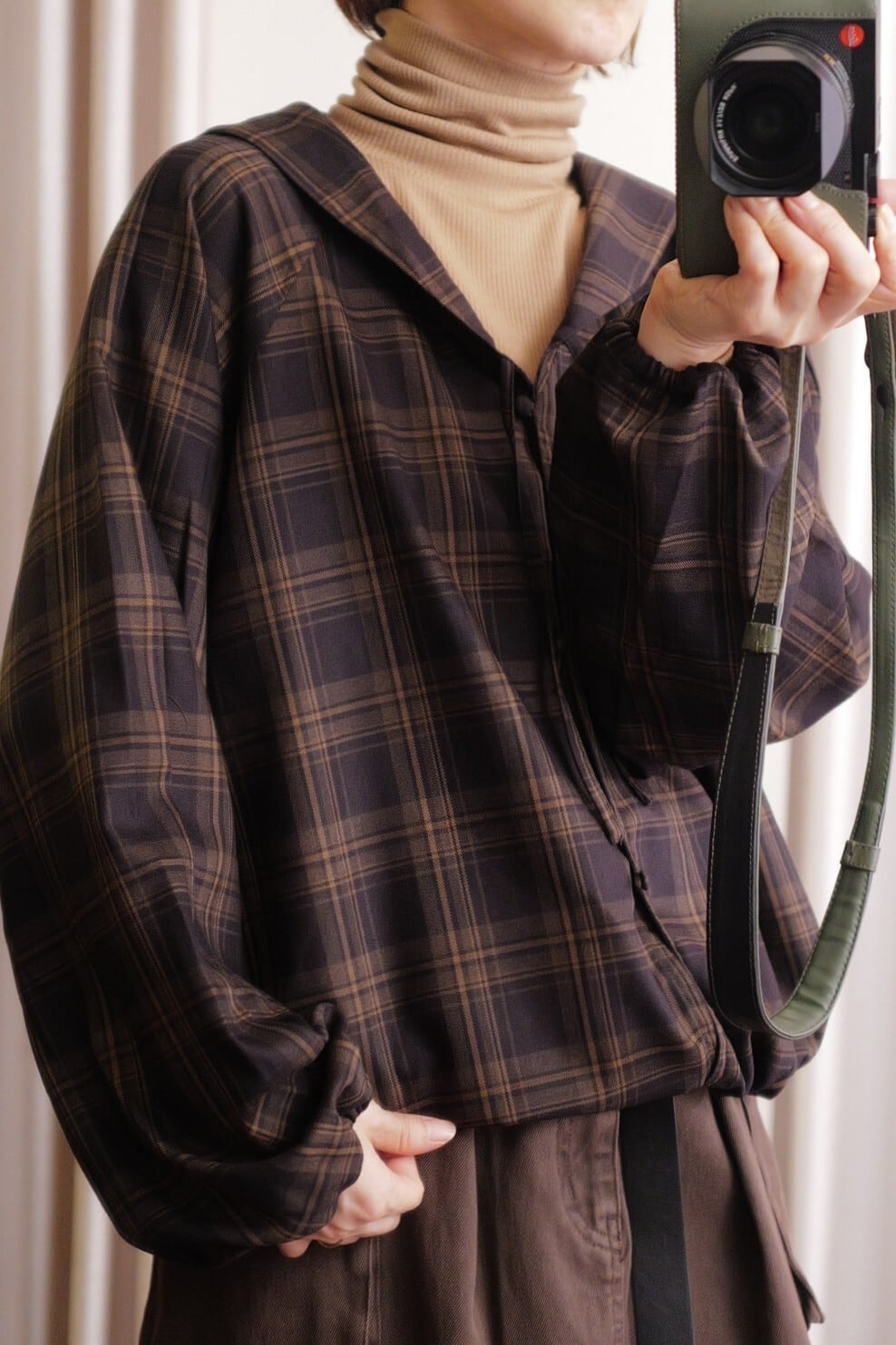 IKITSUKE sailor check blouse brown