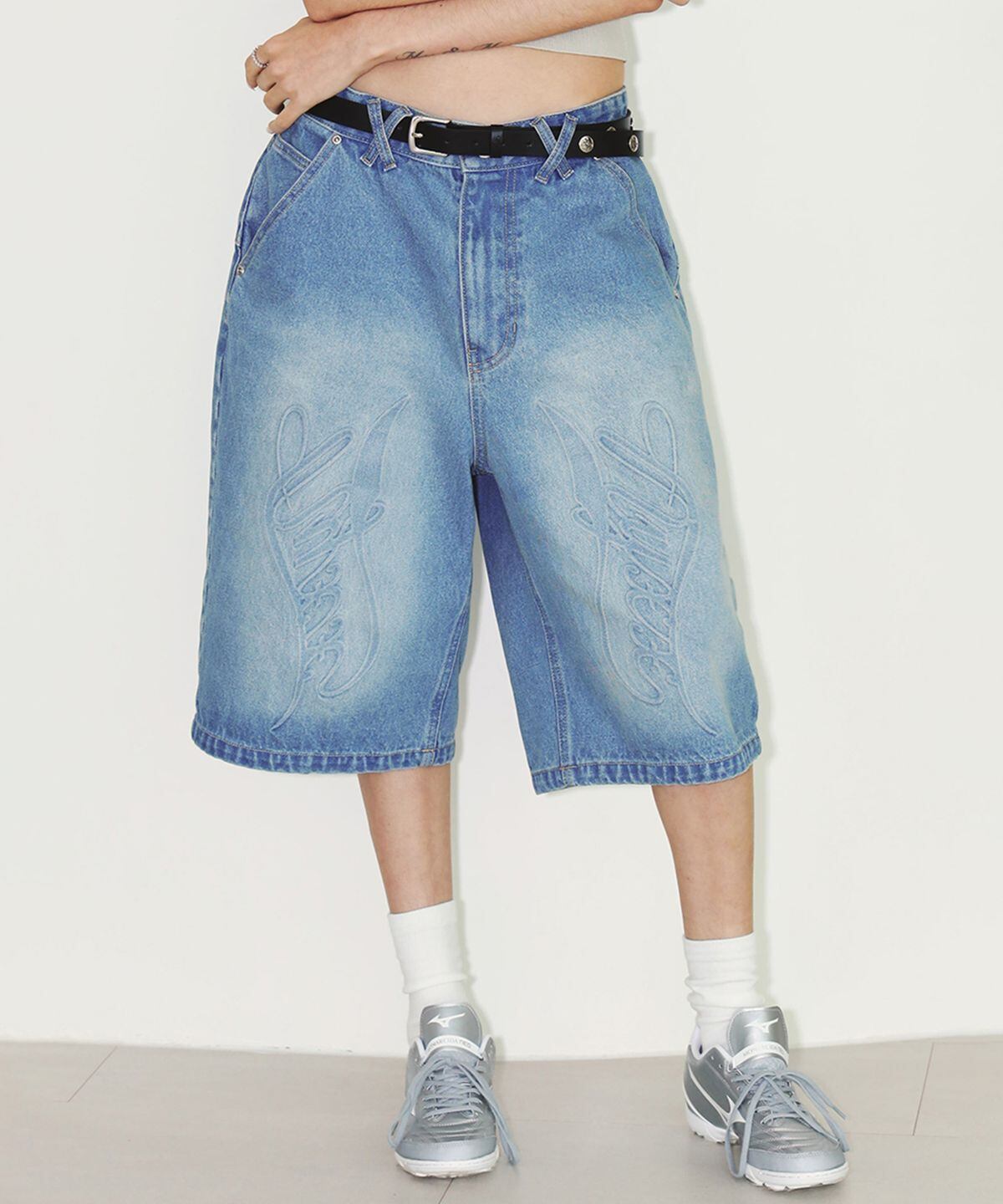 ⭐︎ののの⭐︎nyxu Cheese denim pants Mサイズ ☆NCT WISH リョウ 着用！！【NYXX】EMBOSSED DENIM HALF PANTS LIGHT