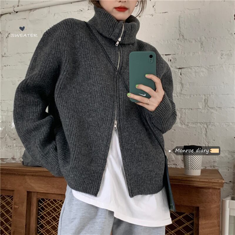 スタイルルーズニットカーディガンスタンダードセーター コート オータムグレートップス レトロ 秋物 モンロー5951398569