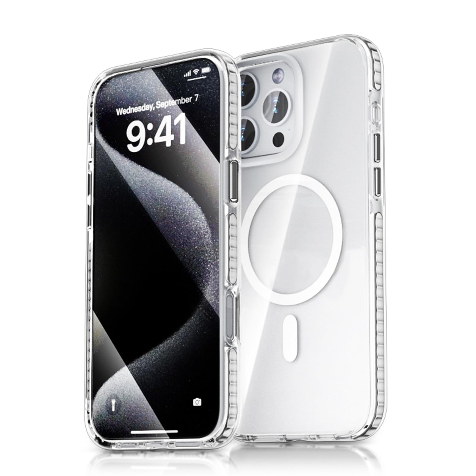 Angeo iPhone 15 Plus 用 ケース グラデーション透明 MagSafe対応 ワイヤレス充電 マグネット搭載 耐衝撃 薄型 バンパー 傷に強い背面 黄ばみなし 防指紋 い マグネット ケース iPhone15 plus 用ケースクリア 保護 iPhone 15Plus 用 クリア 保護ケース、グラデーションホワイト