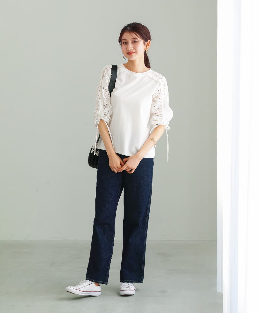 異素材MIX 】ドロスト付・刺繡レース切替プルオーバー（776074