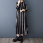 矢羽ストライプ ロング ワンピース 00161
