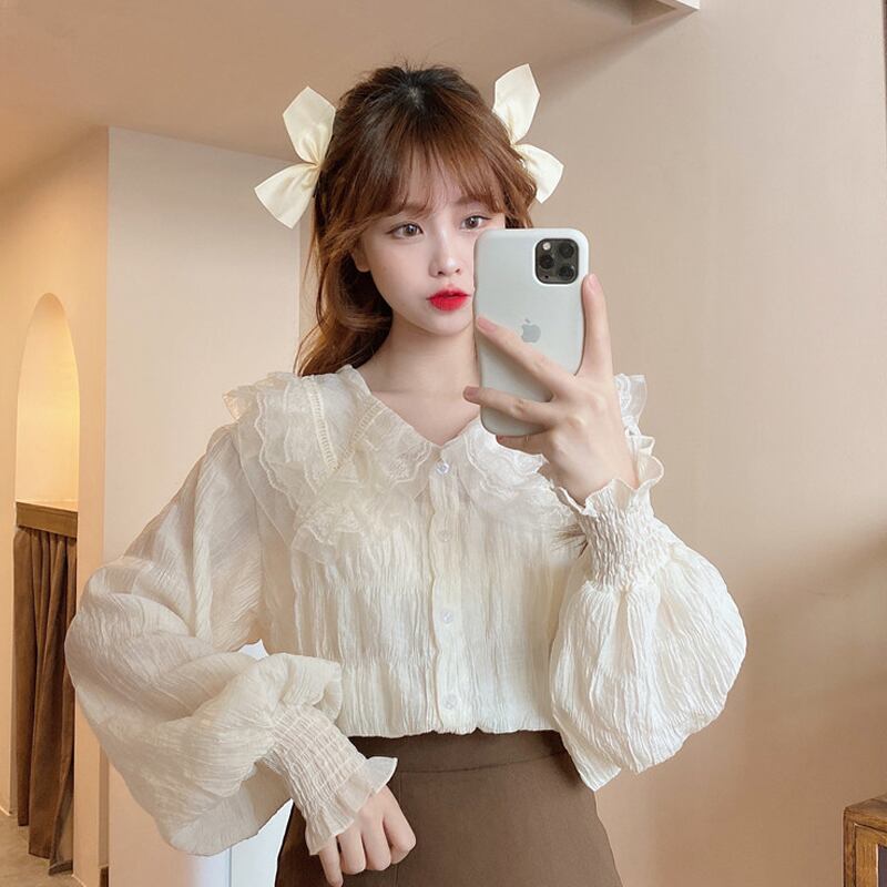 シフォンシャツ スプリングスリーブブラウス スタイルカラー 春物 スーパーモール61395025853