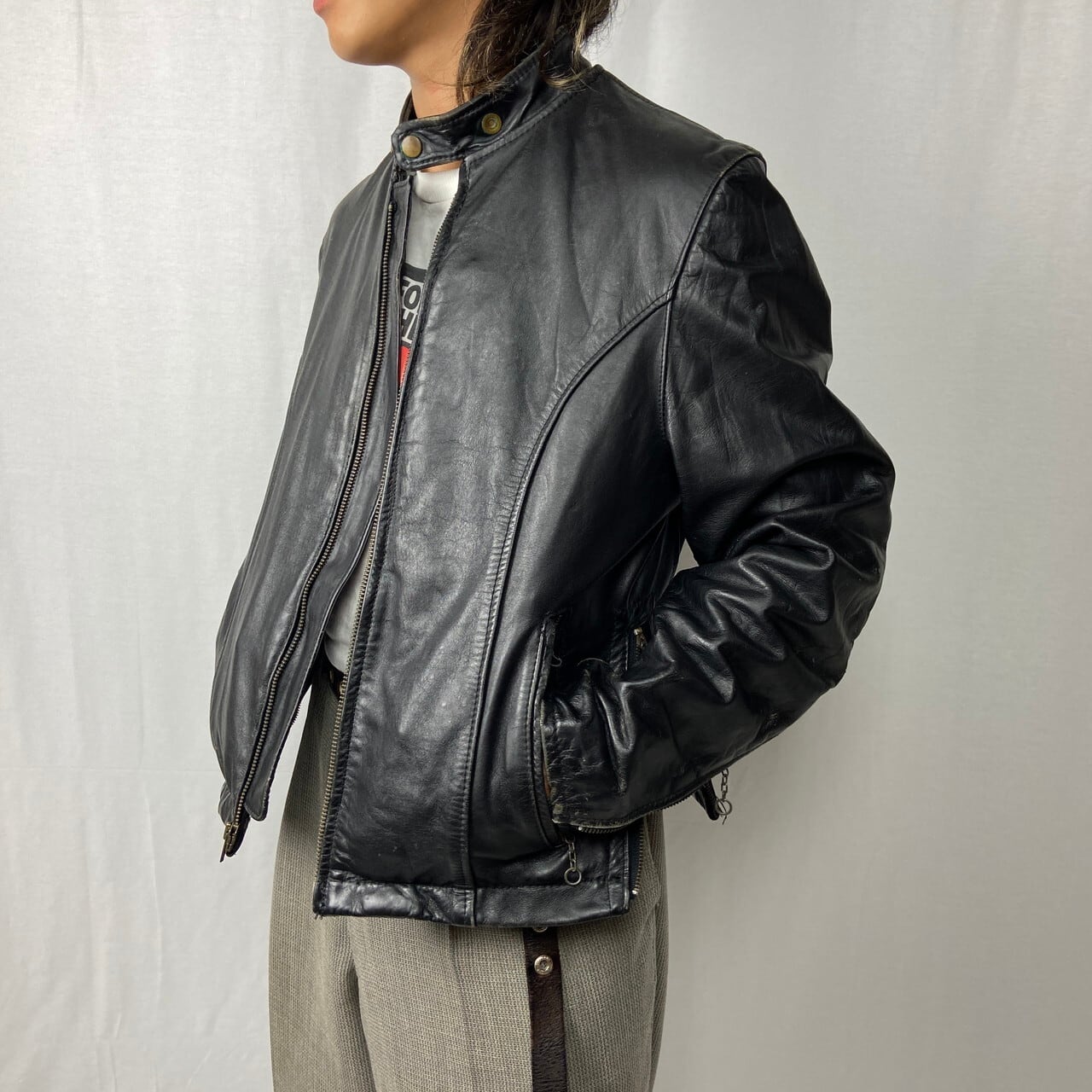 90年代 Leathercraft process サイドジップ シングルライダース 