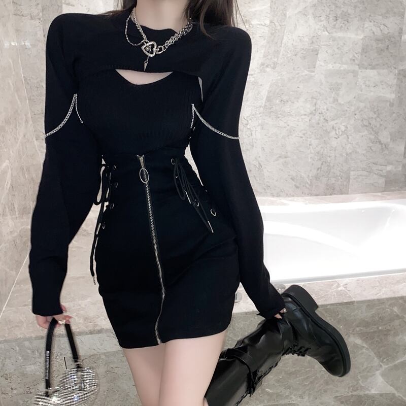 ニットセーター スプリングショートスリム 春物 ブラックストロベリース63709940554