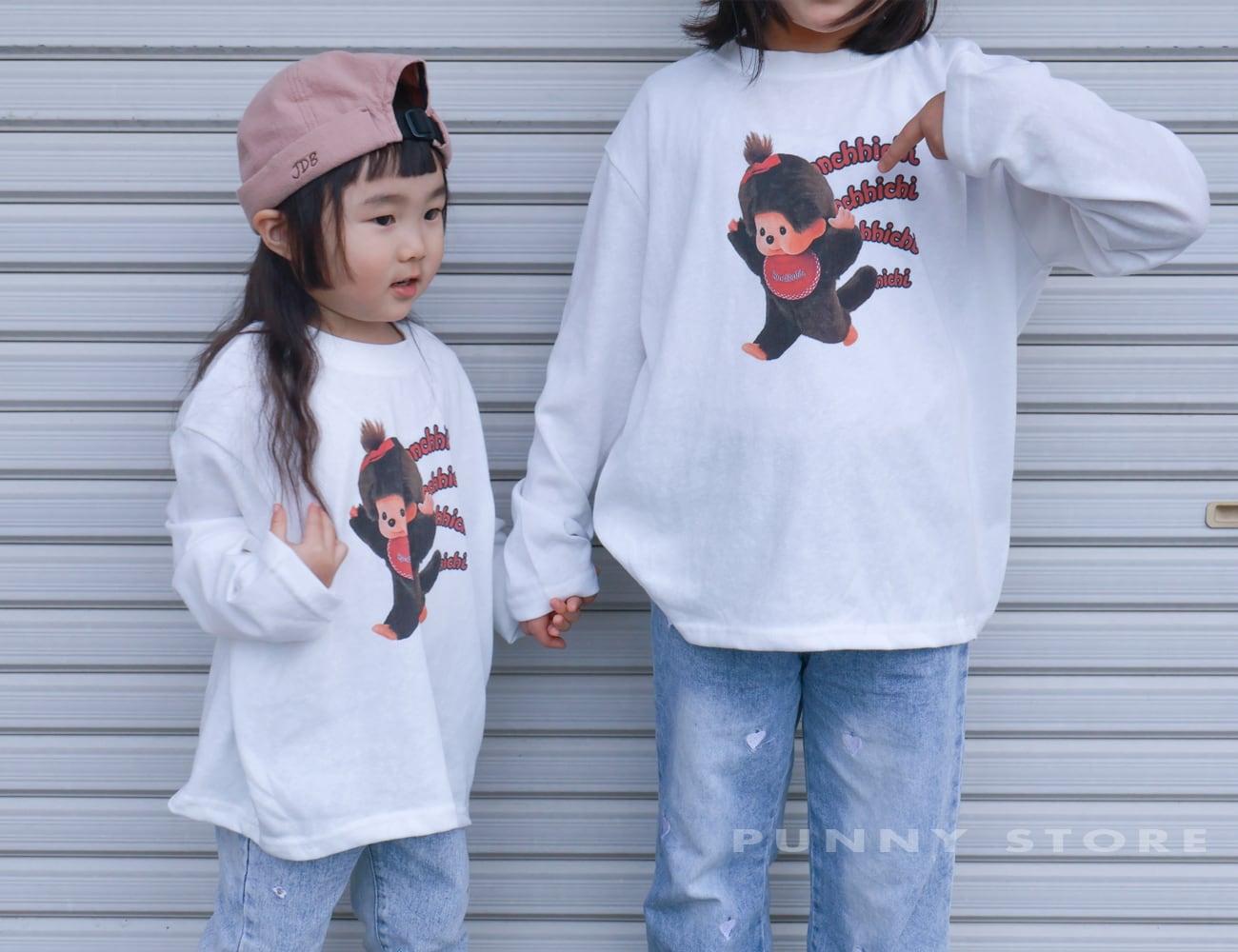 キャラクタープリント（モンチッチ）ロングTシャツ（ホワイト