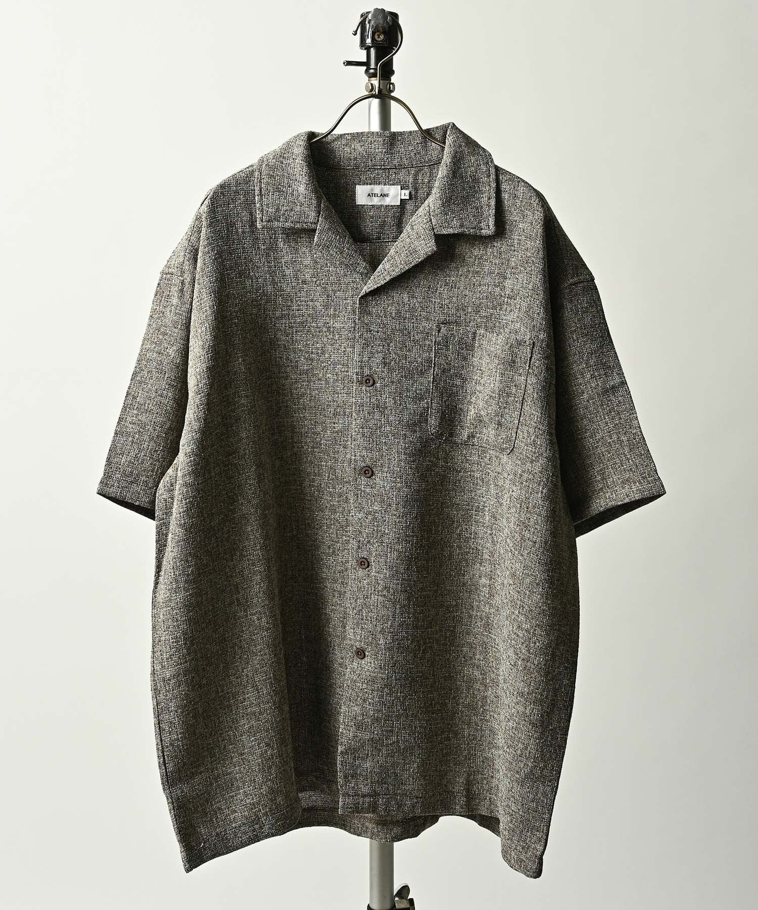 ATELANE Summer tweed short-sleeved open shirt (BRN) 26A-15010