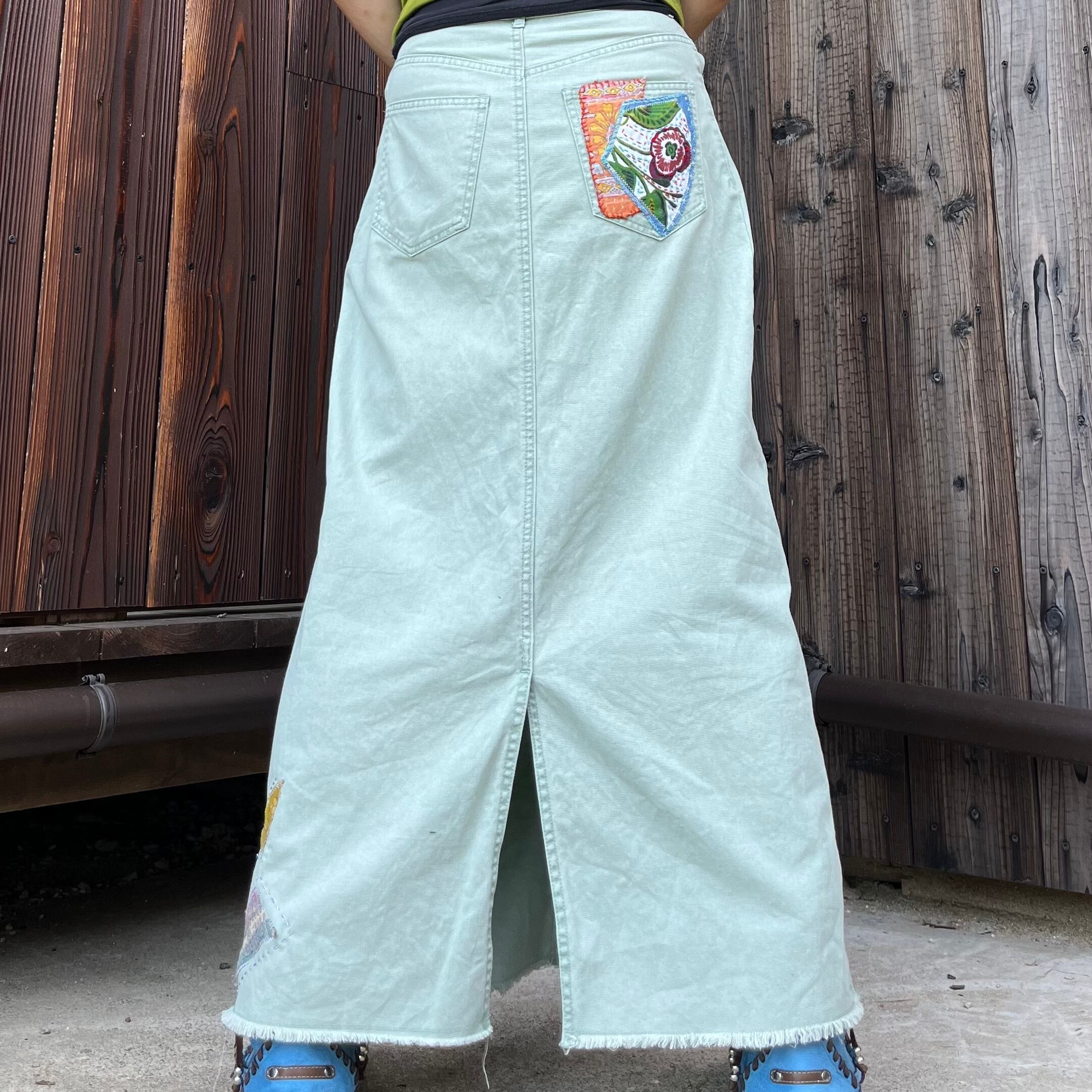 フラワーリメイクデニムスカート | アジアン雑貨ルチュ 