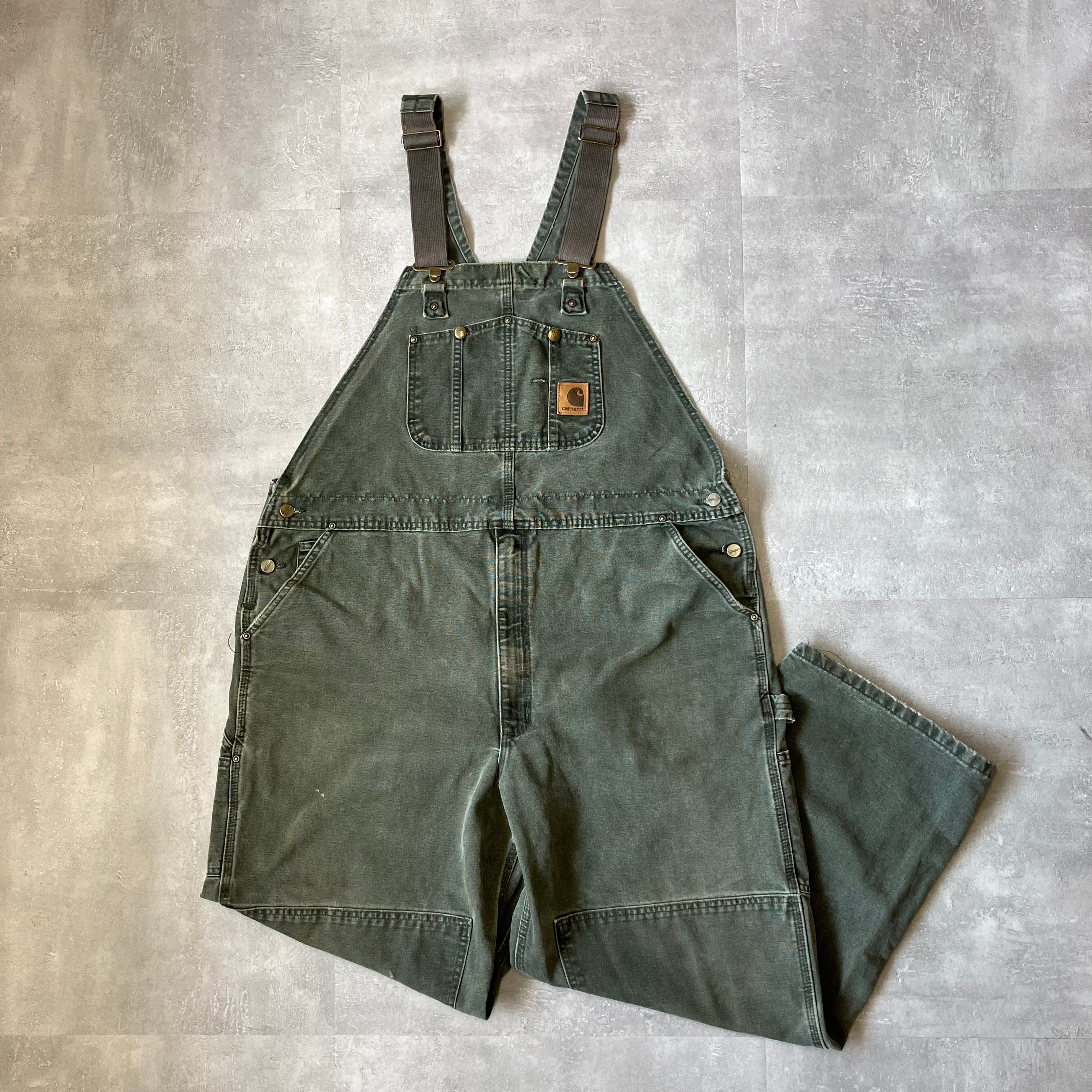 《実寸w43l29》Carhartt カーハート オーバーオール モスグリーン No.3483